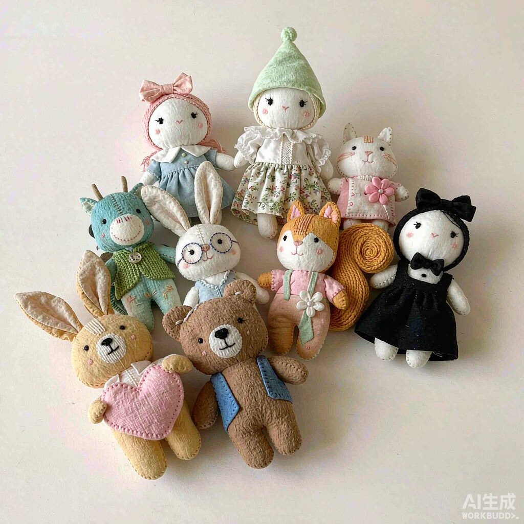 Plush doll toys with embroidered faces